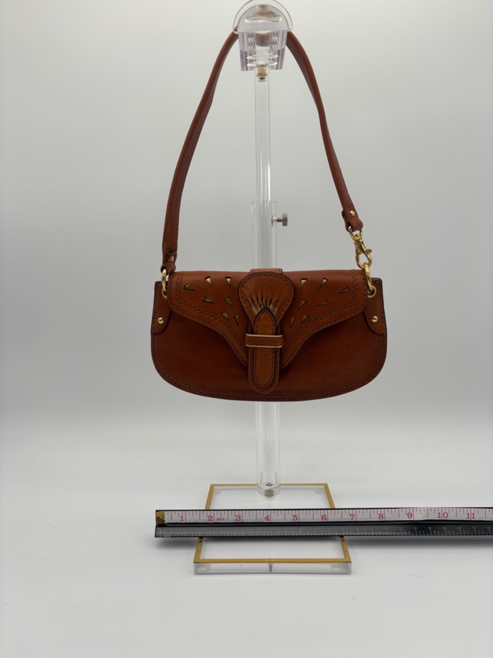Michael Kors Chestnut Brown Leather Shoulder Bag with Gold Accents Vintage